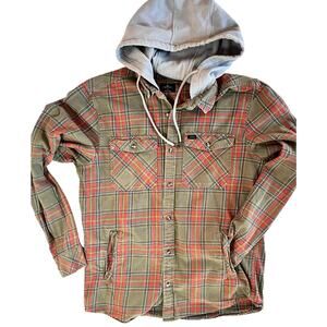 RIP CURL Shacket | Ranchero Hoodie | M | Orange Green Plaid Flannel Shirt Jacket